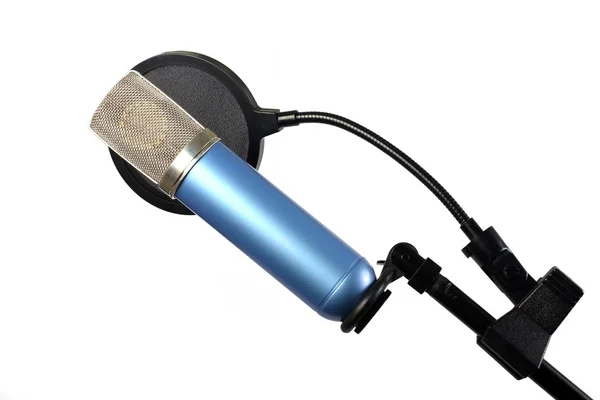 Condenser microphone with pop filter — Stock Photo, Image