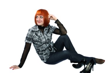 yalınayak güzel kız pantolon içinde oturur