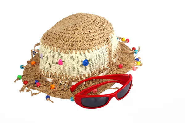 Children's beach hat and sunglasses — Stock Photo, Image