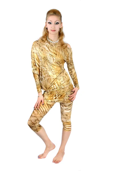 Stock image Girl in a gold suit