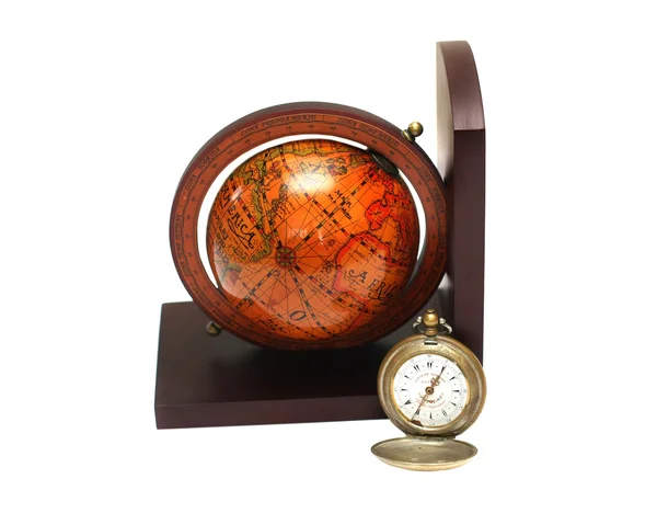 Globe and antique clocks — Stock Photo, Image