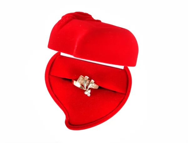 stock image Gold ring in a red velvet box