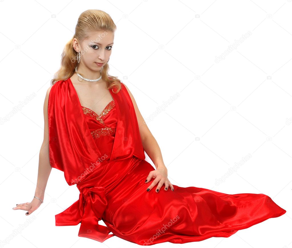 Seated girl in red dress — Stock Photo © ashka1978 #2084789