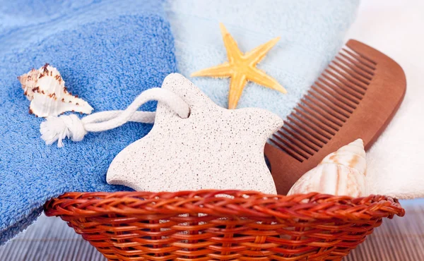Accessories for bath in basket — Stock Photo, Image