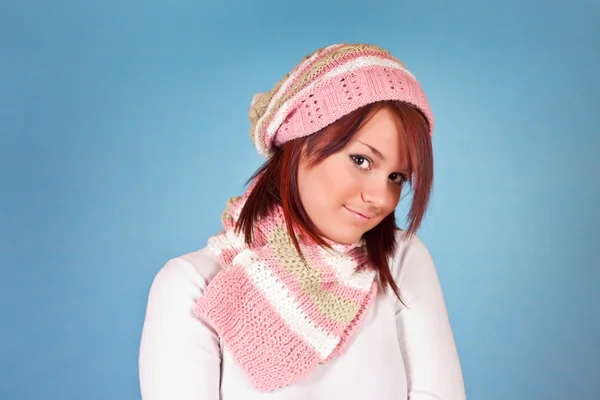 Portrait of girl in scarf and hat — Stock Photo, Image
