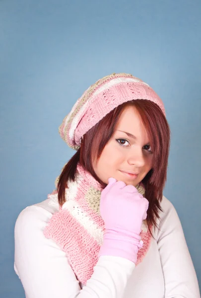 Sweet girl in scarf and cap — Stock Photo, Image