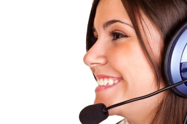 Woman with headset and microph clipart