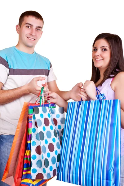 Alışverişçi çift gülümsüyor — Stok fotoğraf