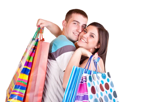 Couple holding shopping bags — Stock Photo, Image