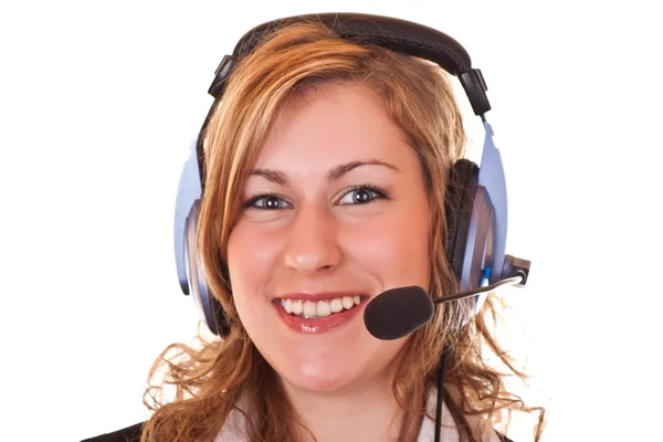 Žena s sluchátka a mikrofon — Stock fotografie