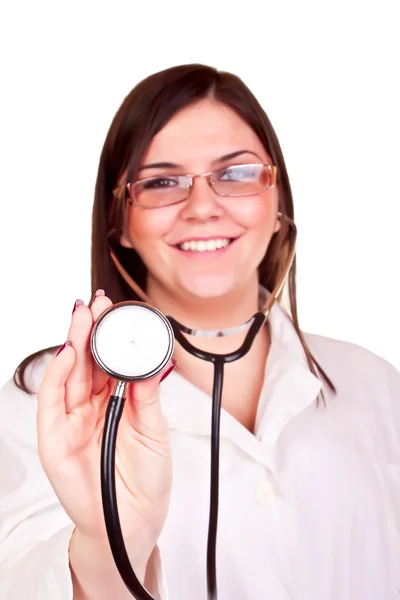 Kobieta lekarz gospodarstwa stetoskop — Zdjęcie stockowe