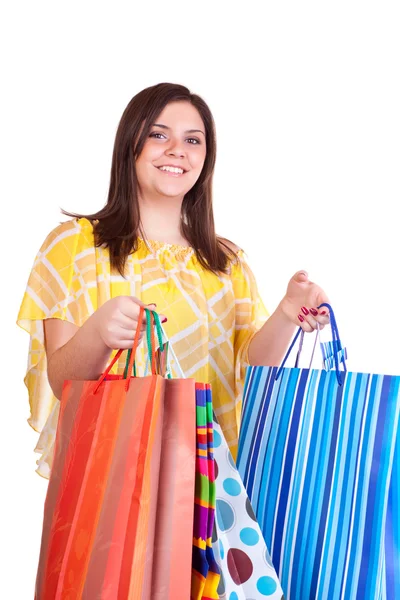 Woman holding many bags — Stock Photo, Image