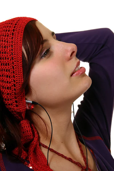 Kobieta z odtwarzaczem MP3 — Zdjęcie stockowe