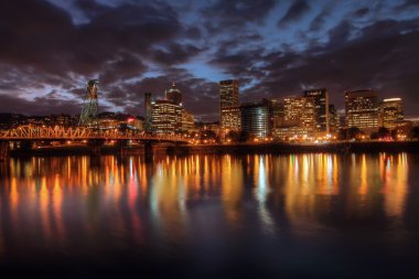 Portland Downtown Skyline at Night clipart