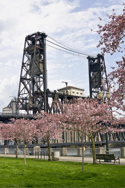Stahlbrücke zur Frühlingszeit — Stockfoto