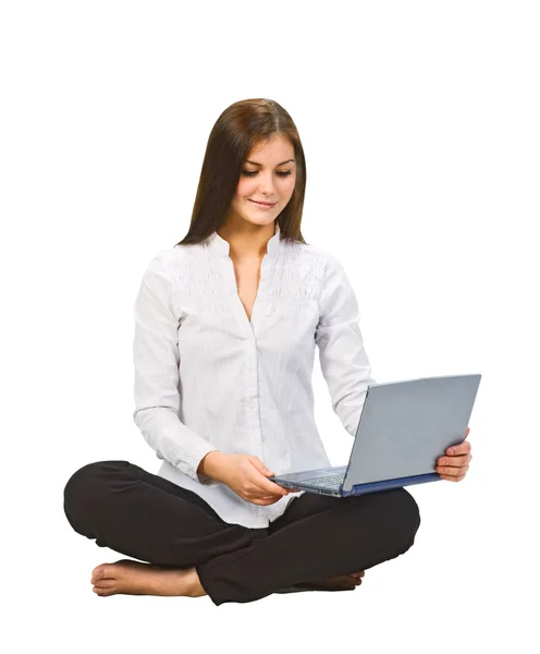 Красива бізнес-леді з ноутбуком — стокове фото
