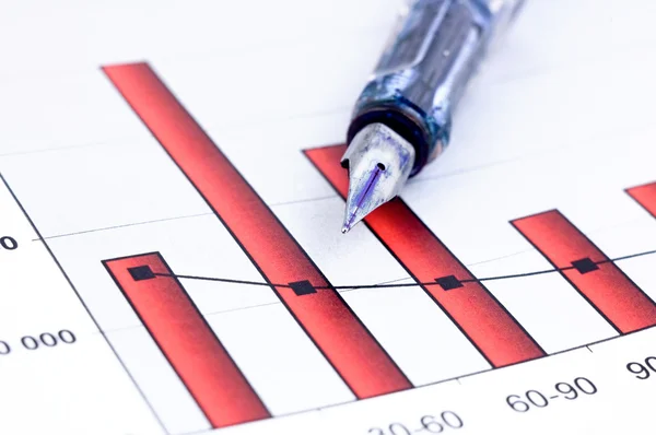 Fountain pen and Business charts — Stock Photo, Image