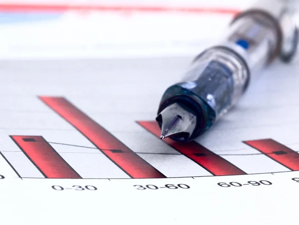 Fountain pen and Business charts — Stock Photo, Image