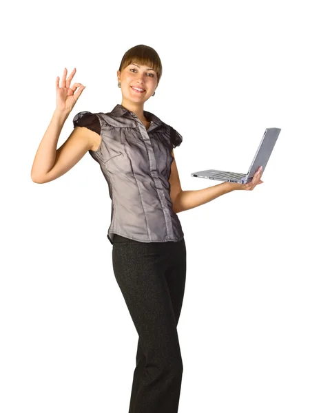Bella donna d'affari con computer portatile — Foto Stock