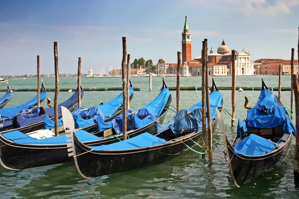 stock image Gondolas moored by a piazzetta