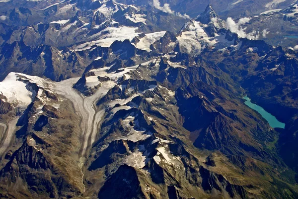 stock image Aerial view of a glacier and lake