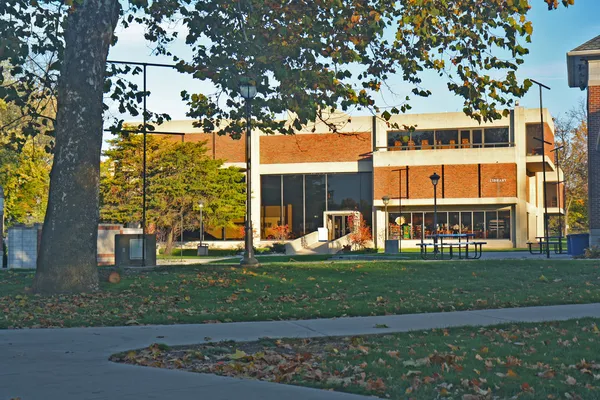 大学キャンパスの図書館とツリー — ストック写真