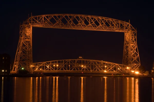 stock image Duluth late night aerial lift bridge