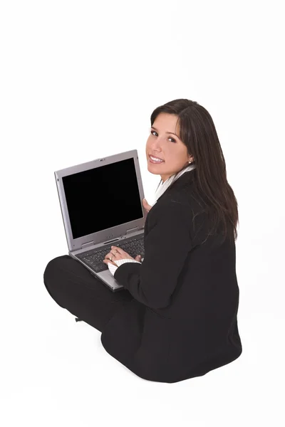 带手提电脑的女商人 — 图库照片