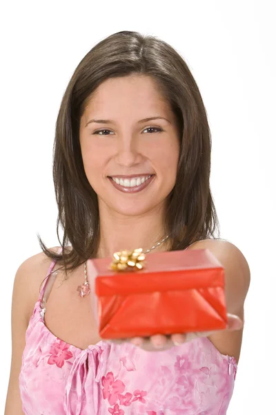 Su caja de regalo roja — Foto de Stock