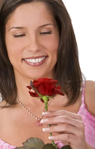 Portrait of a girl with a red rose — Stock Photo, Image