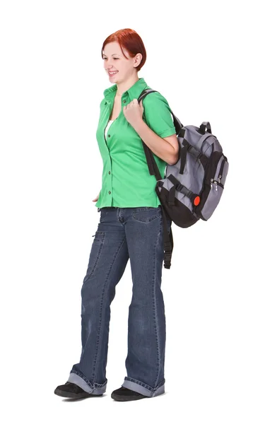 Roodharige meisje backpacker — Stockfoto