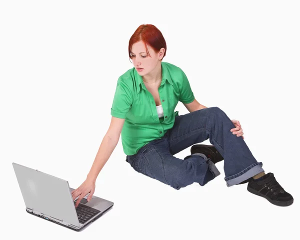 Tonårsflicka med laptop — Stockfoto
