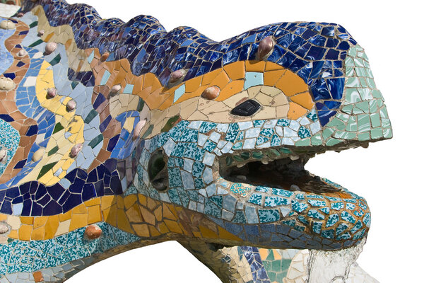 The famous chamaeleon in parc guell styled by antonio gaudi