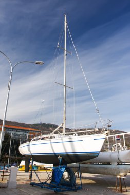 White yacht on the stocks clipart