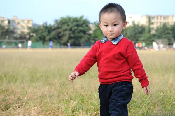 Mignon petit garçon sur l'herbe — Photo