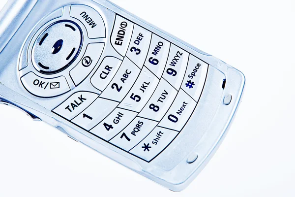 Blauwe mobiele telefoon genomen close-up — Stockfoto