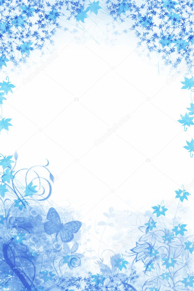 Blue floral Background with butterfly