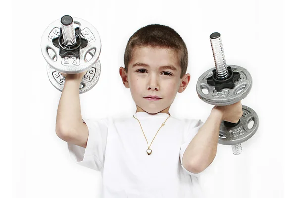 健康的生活方式儿童行使哑铃体重控制 — 图库照片