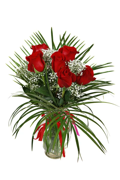 Rosas vermelhas em vaso isoaltado em branco — Fotografia de Stock