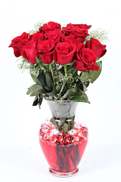 Vase of red roses for Valentines Day Stock Photo