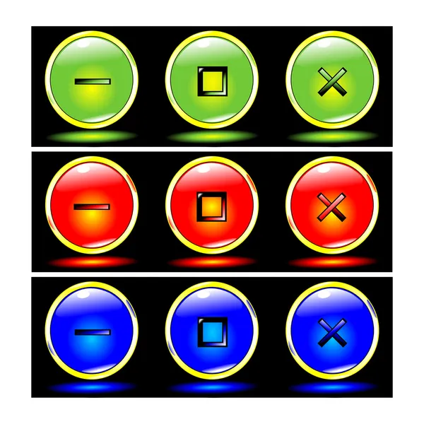 Πράσινο, κόκκινο, μπλε κουμπιά για το web — Διανυσματικό Αρχείο