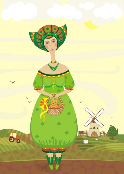 Chica en la granja — Archivo Imágenes Vectoriales