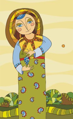 Girl and grapes clipart