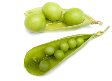 Pod of a green peas and fruits plums clipart