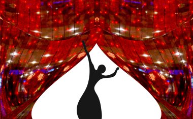 Red abstract curtains with a silhoue clipart