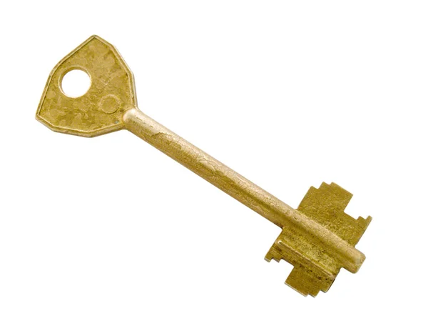 Old yellow brass key — Stock Photo, Image