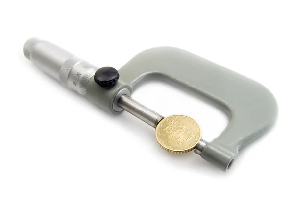 The micrometer measures Euro a coin. — Stock Photo, Image