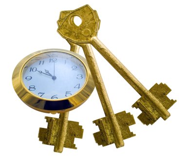 Hours and three old metal keys clipart