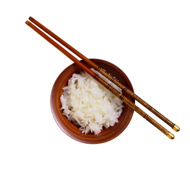 Çubuklu bir kase pirinç.