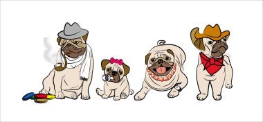 Pugs family clipart